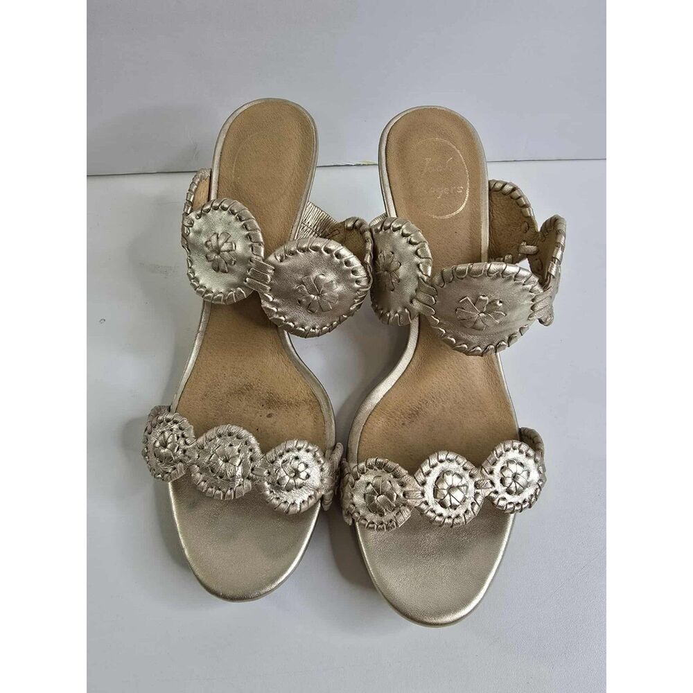 Jack Rogers Luccia Metallic Gold Wedge Sandals Women’s 10 Leather Boho Resort